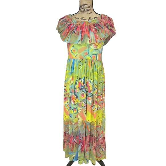 Save The Queen Off The Shoulder Maxi Dress Tulle Stretch Floral Size XS NEW - Picture 9 of 11